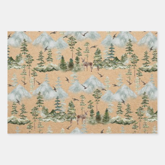 クラフトモダングリーンクリスマスパターン ラッピングペーパーシート (正面)