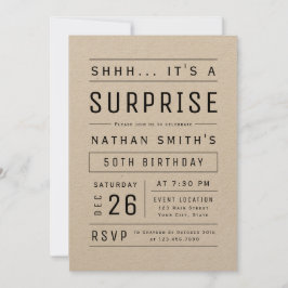 クラフトモダンシンプルタイポグラフィサプライズ誕生日 招待状