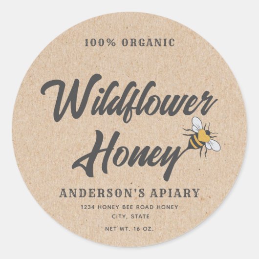 クラフトモダンハートハチミツバチ ラウンドシール (正面)