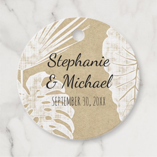 クラフトモダンビーチシンプルジャングルリーフ結婚ズ フェイバータグ (正面)