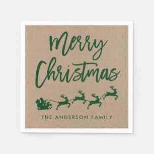 クラフトモダンブラシスクリプトサンタクリスマスグリーン スタンダードカクテルナプキン