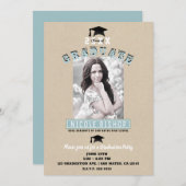 クラフトモダンブルーミニマルフォト卒業パーティー 招待状 (正面/裏面)