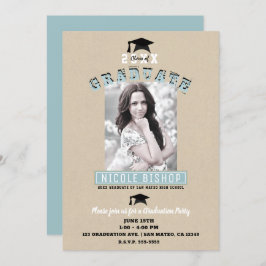 クラフトモダンブルーミニマルフォト卒業パーティー 招待状