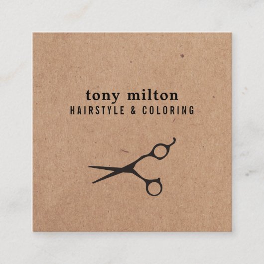 クラフトモダンミニマル黒鋏ヘア スクエア名刺 (正面)