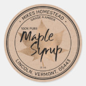 クラフトモダンメープルシロップ素朴ラベルメープルリーフ ラウンドシール (正面)