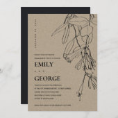 クラフトモダンラインスケッチフローラ婚約招待状 サンキューカード (正面/裏面)