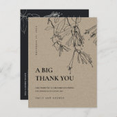 クラフトモダンラインスケッチフローラ結婚有難うござう 案内ポストカード (正面/裏面)