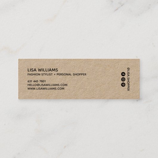 クラフトモダン白黒シック金ゴールドグリッターエレガント スキニー名刺 (裏面)