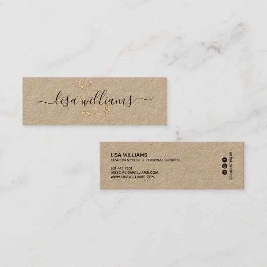 クラフトモダン白黒シック金ゴールドグリッターエレガント スキニー名刺 (正面/裏面)