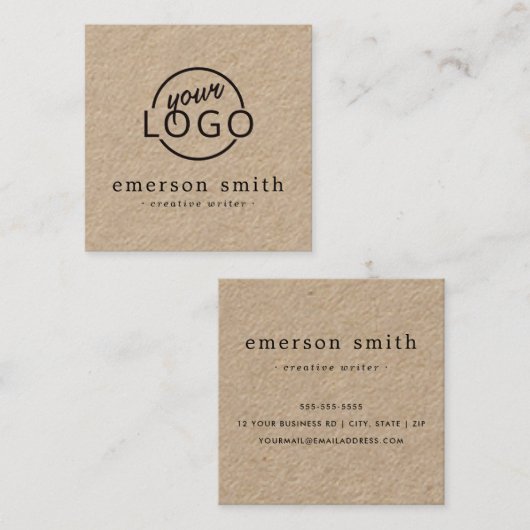 クラフトモダン·ロゴ·ミニマリスト·クラフト·紙 スクエア名刺 (正面/裏面)