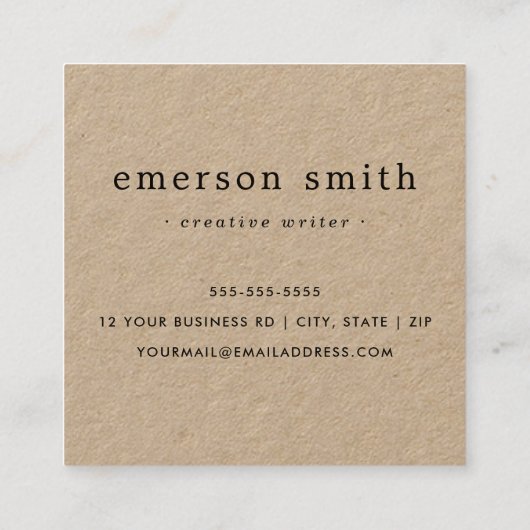クラフトモダン·ロゴ·ミニマリスト·クラフト·紙 スクエア名刺 (裏面)