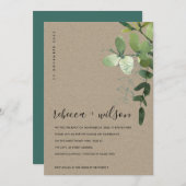 クラフトユーカリの葉の結び目の招待状 サンキューカード (正面/裏面)