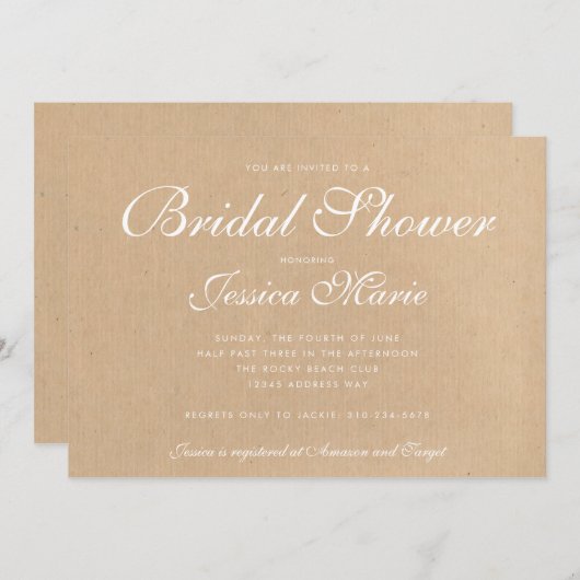 クラフトリサイクル紙ブライダルシャワー 招待状 (正面/裏面)