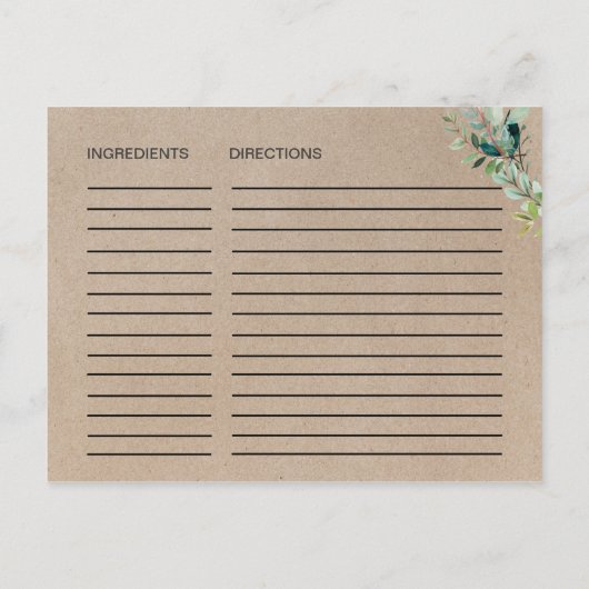 クラフトリーフブライダルシャワーレシピカード ポストカード (裏面)