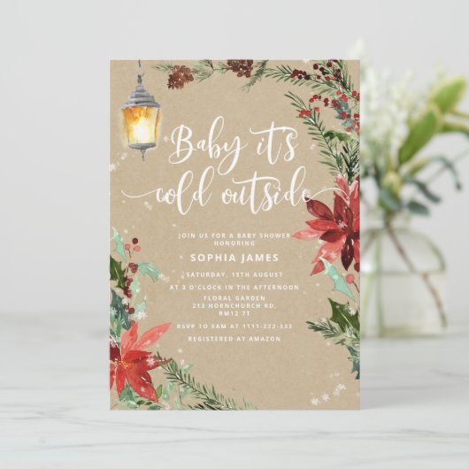 クラフトルックエバーグリーンベビー外は寒い 招待状 (スタンド正面)