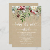 クラフトルックエバーグリーンベビー外は寒い 招待状 (正面/裏面)