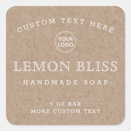 クラフトルック紙ホワイト文字スクエア製品ラベル スクエアシール (正面)