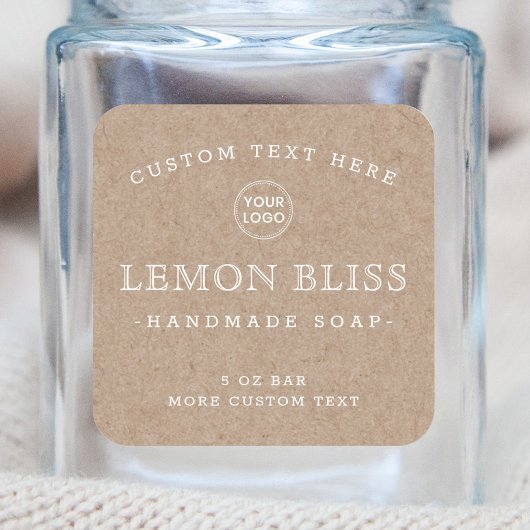 クラフトルック紙ホワイト文字スクエア製品ラベル スクエアシール