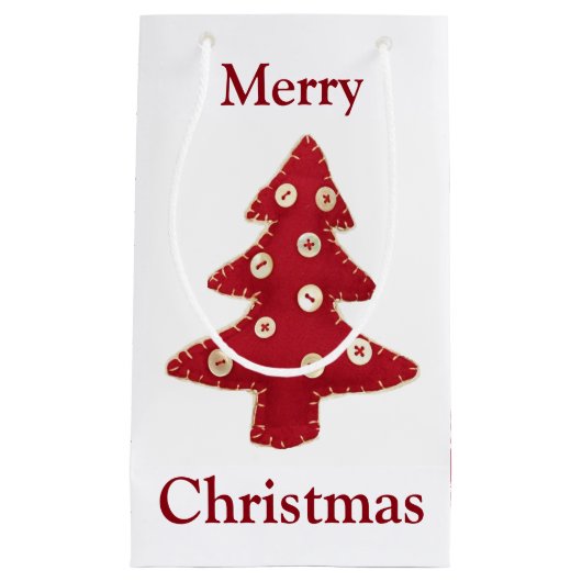クラフトレッドクリスマスツリーズボタンバウブル スモールペーパーバッグ (正面)