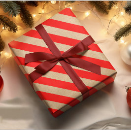 クラフトレッドストライプクリスマス ラッピングペーパー