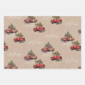 クラフトレッドトラッククリスマスツリーメリークリスマス ラッピングペーパーシート (正面)