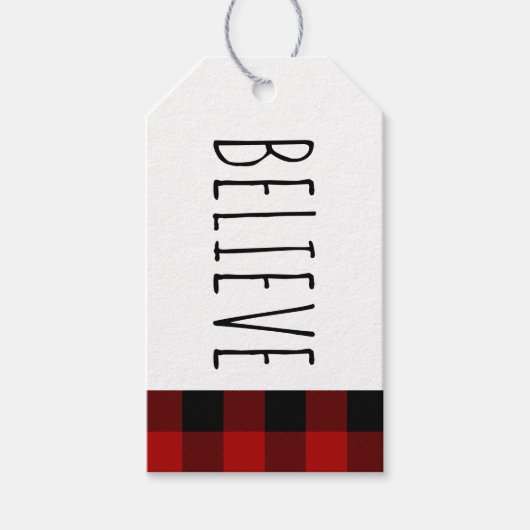 クラフトレッドバッファロープレイド&クリスマ信じス ギフトタグ (正面)