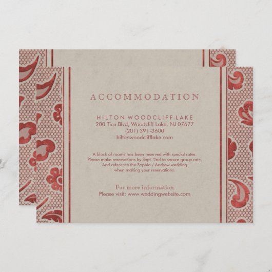 クラフトレッドレースカントリーウェディングアコモデーション エンクロージャーカード (正面/裏面)