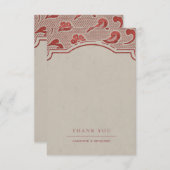 クラフトレッドレース素朴な国のウェディング感謝していユー サンキューカード (正面/裏面)
