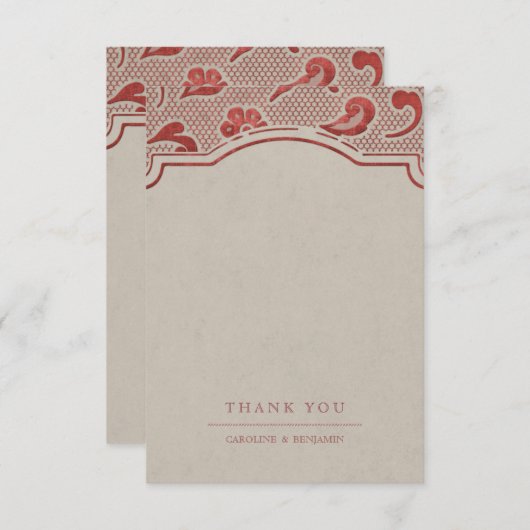 クラフトレッドレース素朴な国のウェディング感謝していユー サンキューカード (正面/裏面)