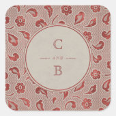 クラフトレッドレース素朴な田舎の結婚式のモノグラム スクエアシール (正面)