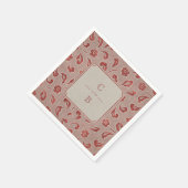 クラフトレッドレース素朴な田舎の結婚式のモノグラム スタンダードカクテルナプキン (角)
