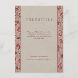 クラフトレッドレース素朴な田舎の結婚式の詳細カード エンクロージャーカード
