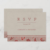 クラフトレッドレース素朴な田舎の結婚式RSVP インビテーションポストカード (正面/裏面)