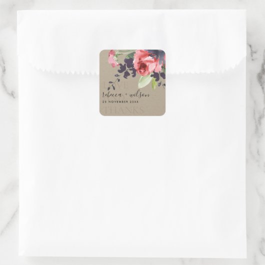 クラフトレッドローズフローラ愛と感謝していの結婚愛 スクエアシール (バッグ)