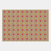 クラフトレッド素朴金ゴールドシルバースターズクリスマス ラッピングペーパーシート (正面3)