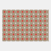 クラフトレッド素朴金ゴールドシルバースターズクリスマス ラッピングペーパーシート (正面2)