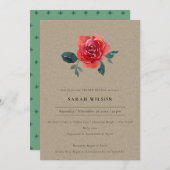 クラフトレッド緑バラフローラ性発現招待状 サンキューカード (正面/裏面)