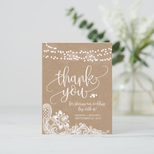 クラフトレースとライト素朴ありがとうポストカード ポストカード (スタンド正面)