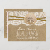 クラフトレースサンドドルビーチブライダルシャワーレシピ インビテーションポストカード (正面/裏面)