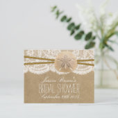 クラフトレースサンドドルビーチブライダルシャワーレシピ インビテーションポストカード (スタンド正面)