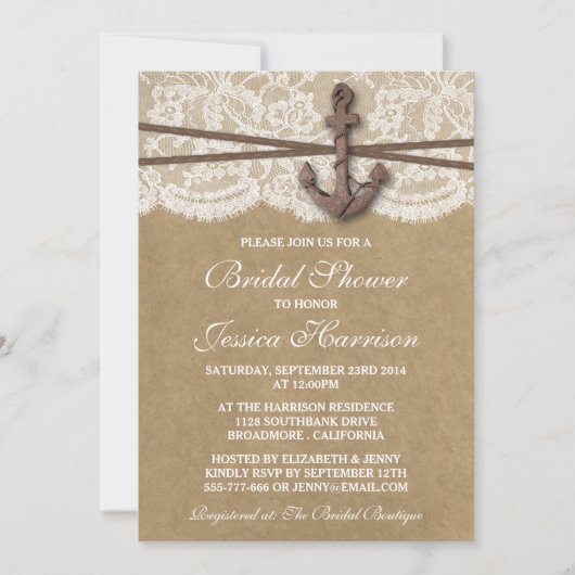 クラフトレース&いかり航海のビーチブライダルシャワー 招待状 (正面)