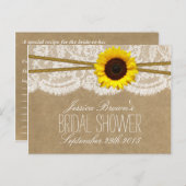 クラフトレース&ひまわりブライダルシャワーレシピカード インビテーションポストカード (正面/裏面)