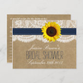 クラフトレース&ひまわりブライダルシャワーレシピカード インビテーションポストカード (正面/裏面)