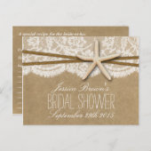 クラフトレース&スターフィッシュビーチブライダルシャワーレシピ インビテーションポストカード (正面/裏面)