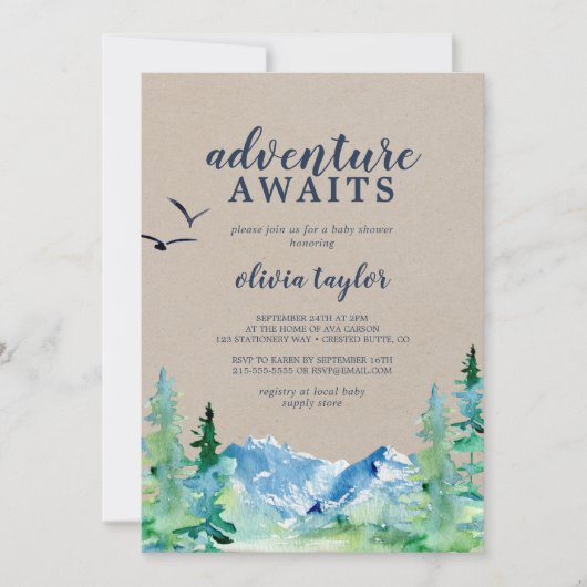 クラフトロッキーマウンテンアドベンチャーが赤ちゃんシャワーを待つ 招待状 (正面)