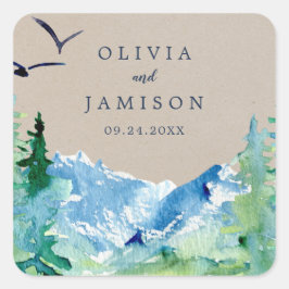 クラフトロッキーマウンテン結婚ズ封筒用シール スクエアシール