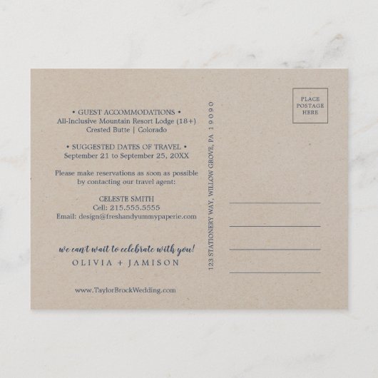 クラフトロッキー山の目的地の日付を保存 インビテーションポストカード (裏面)