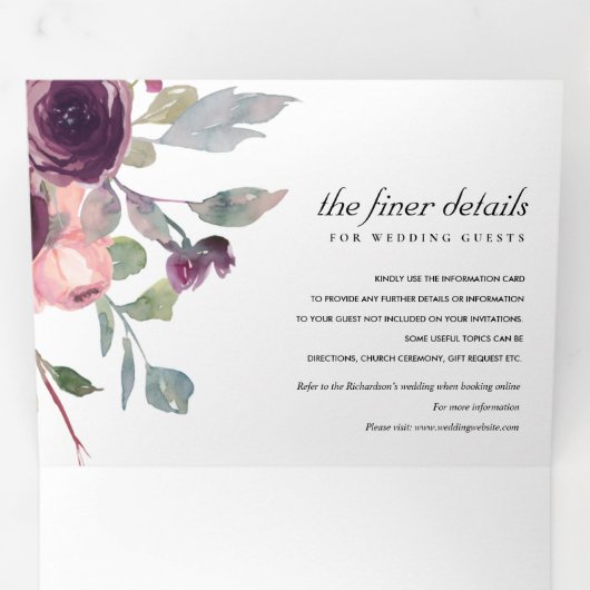 クラフトワイルドパープル薄紫フローラ水結婚色 三つ折り招待状 (内部最初)