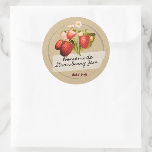 クラフトヴィンテージイチゴのジャムのマスキングテープラベル ラウンドシール (バッグ)