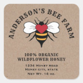 クラフトヴィンテージビーはちみつ瓶クラシックラウンドステッカー スクエアシール (正面)
